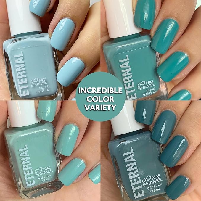 Eternal Green Nail Polish Set for Women (MINDFULNESS) - Light Blue Nail Polish Set for Girls - Long Lasting & Quick White Nail Polish for Home DIY Manicure & Pedicure - Made in USA, 13.5mL (Set of 4)