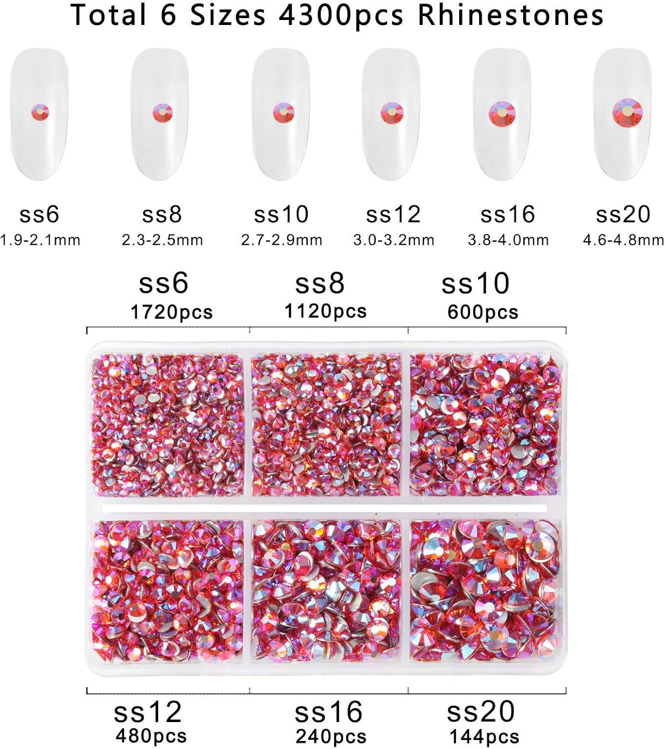 Beadsland 4300pcs Flatback Rhinestones,Orange AB Rhinestone Nail Gems Round Crystal Rhinestones for Crafts, Mixed 6 Sizes with Picking Tweezers and Wax Pencil Kit, SS6-SS20, Hyacinth AB