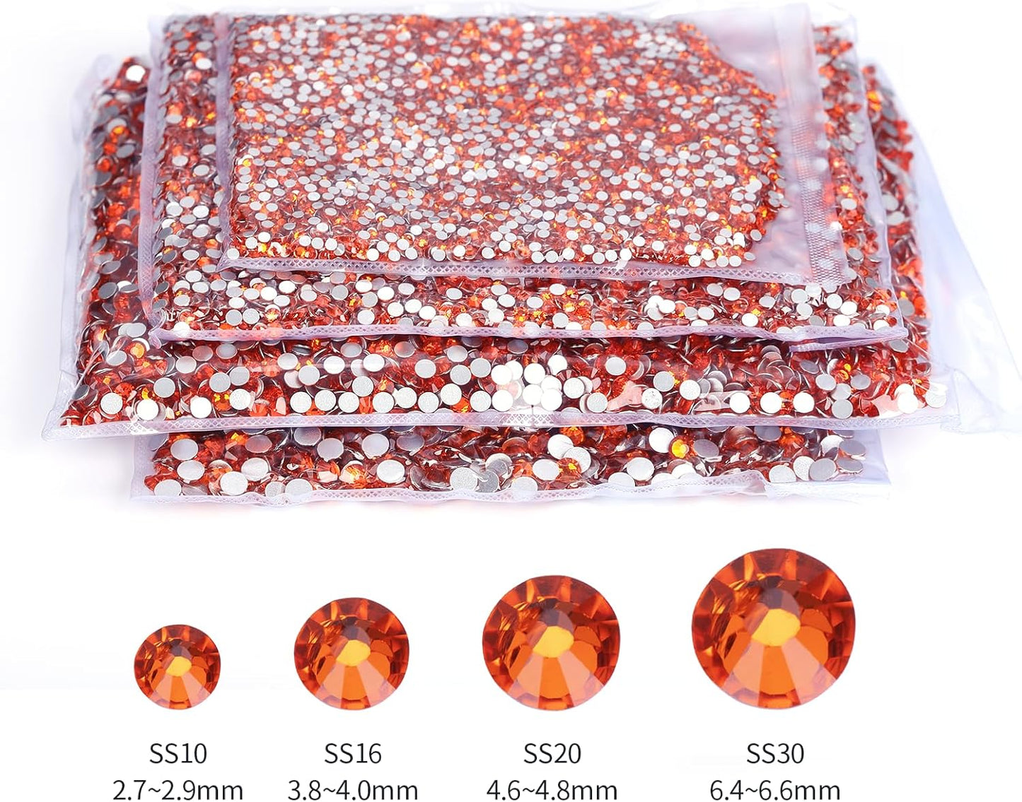 10000PCS Orange Rhinestones Bulk, Flat Back Crystal Glass Stone Round Gems,SS10, 2.7-2.9mm