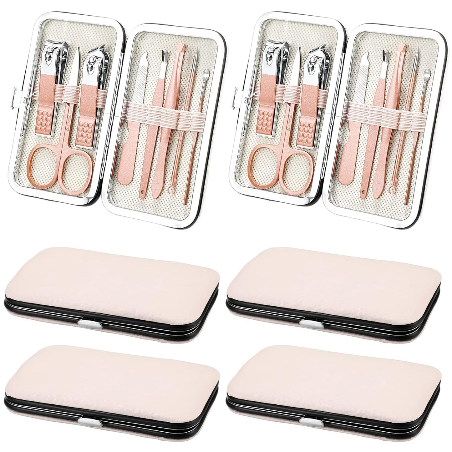 Hanaive 6 Set Manicure Set 48Pcs Nail Clippers Pedicure Kit 8 in 1 Stainless Steel Grooming Kit Professional Nail Care Tools with Luxurious Travel Case for Men Women Gift(Rose Gold)