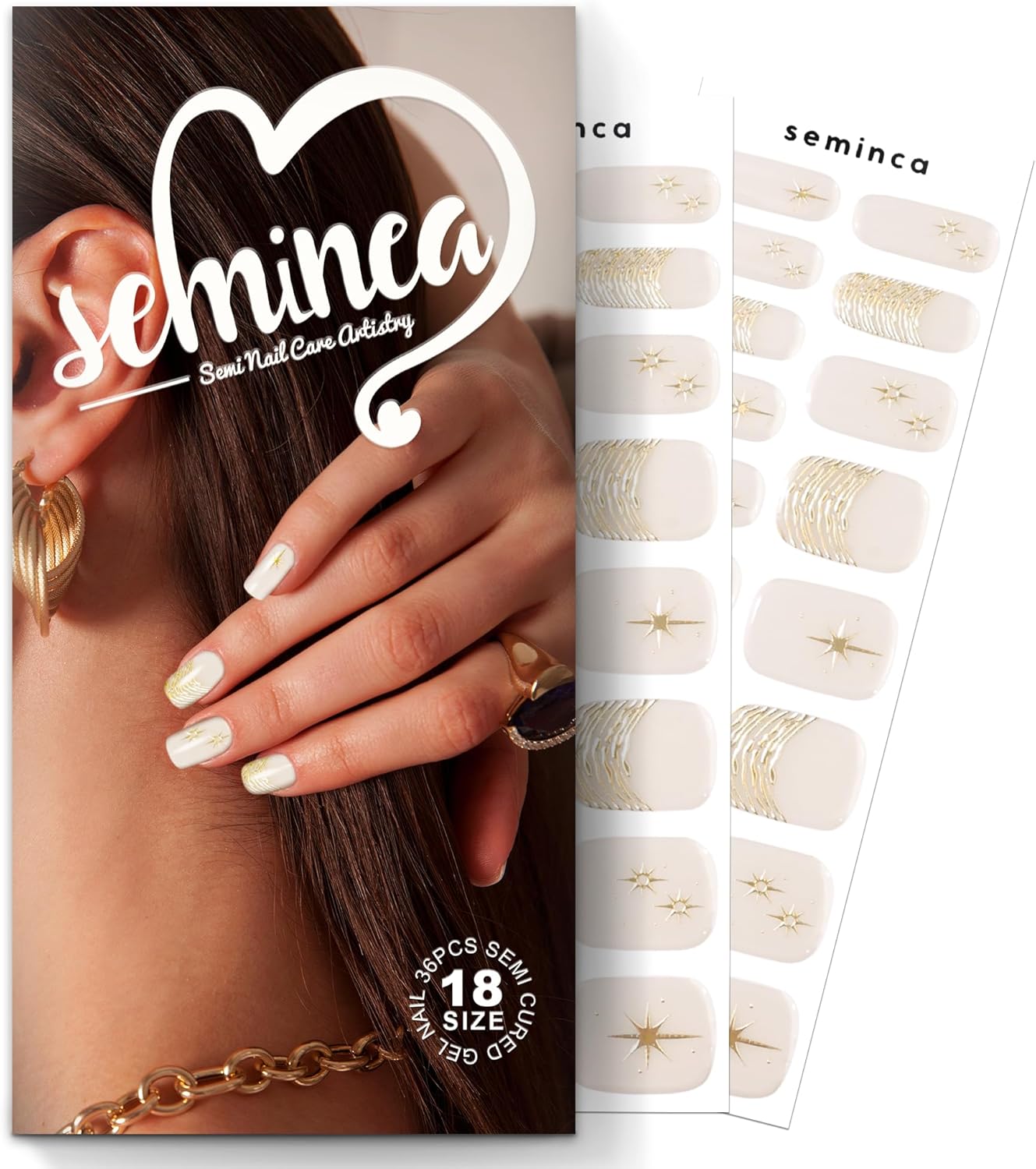 Semi Cured Gel Nail Strips-Salon Quality Semi-Cured Gel Press On Nails Stickers Quick DIY Nail Art Manicure Kits for Women at Home, Works with Any UV/LED Lamps(Sparkle Glam)