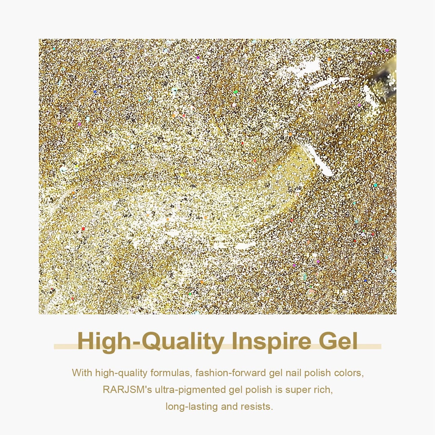 RARJSM Glitter Gel Nail Polish Platinum Gold Metallic Light Gold Iridescent Rainbow Shimmer Flakes Gel Polish Sparkly Chunky Pigments Soak off Led UV Curing Required for Home Salon Manicure Christmas