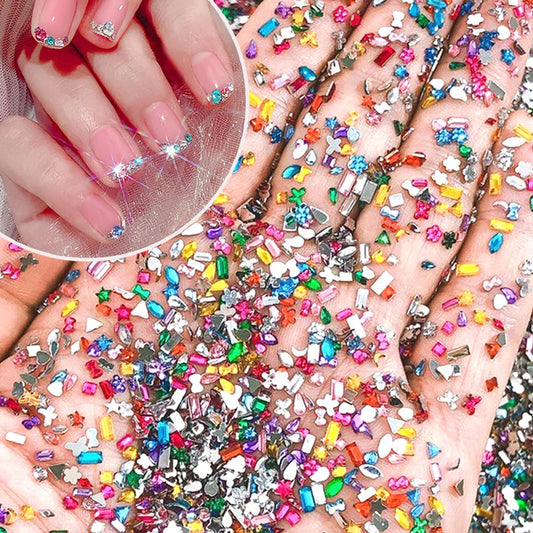 1440Pcs Mini Nail Rhinestones Colorful Nail Art Charms Multi Shape Crystal Charm Luxury Nail Art Flat Back Gems for 3D Small Star Heart Star Flower Nail Diamonds DIY Accessories Glitter Manicure Decor