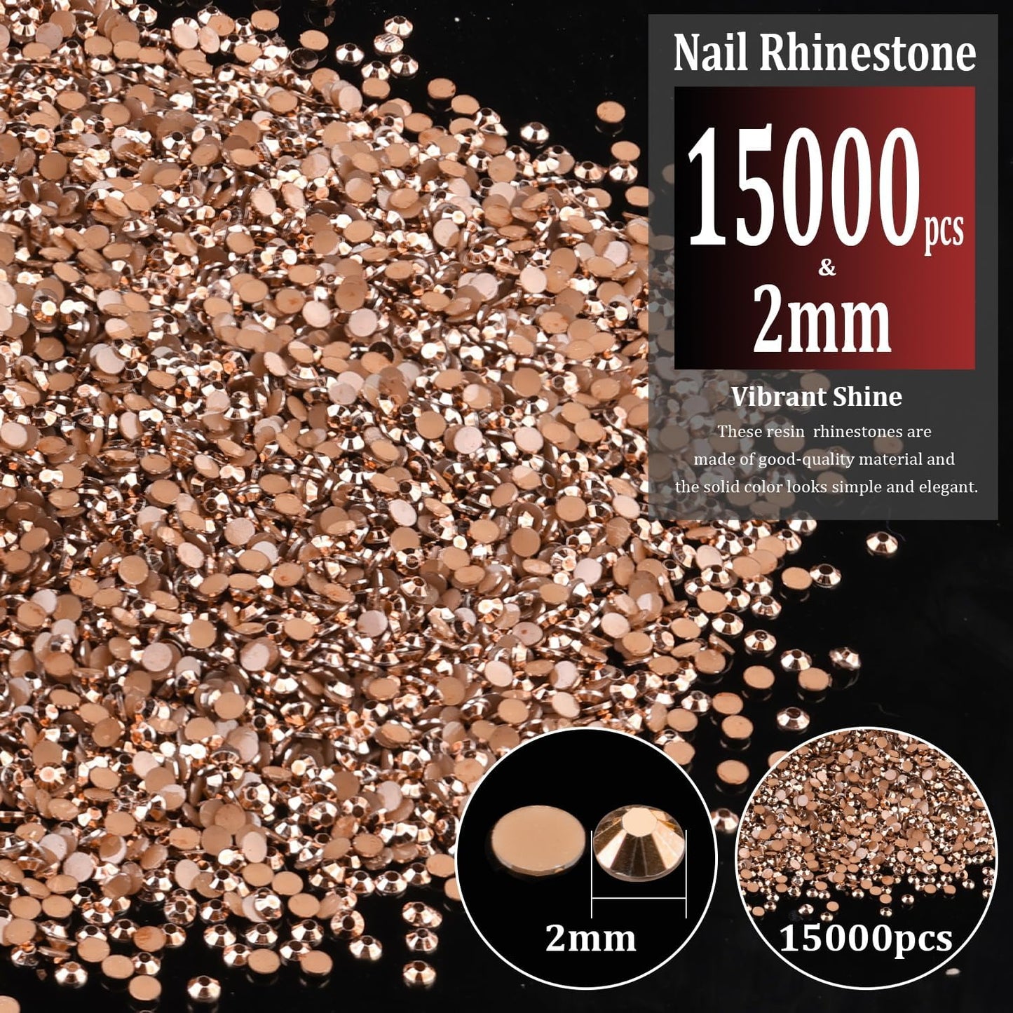 15000pcs 2mm Resin Rhinestones Bulk, Champagne Flatback Round Jelly Rhinestones Non Hotfix Crystal Gems Large Quantity Wholesale for DIY Crafts Clothes Face Makeup Manicure