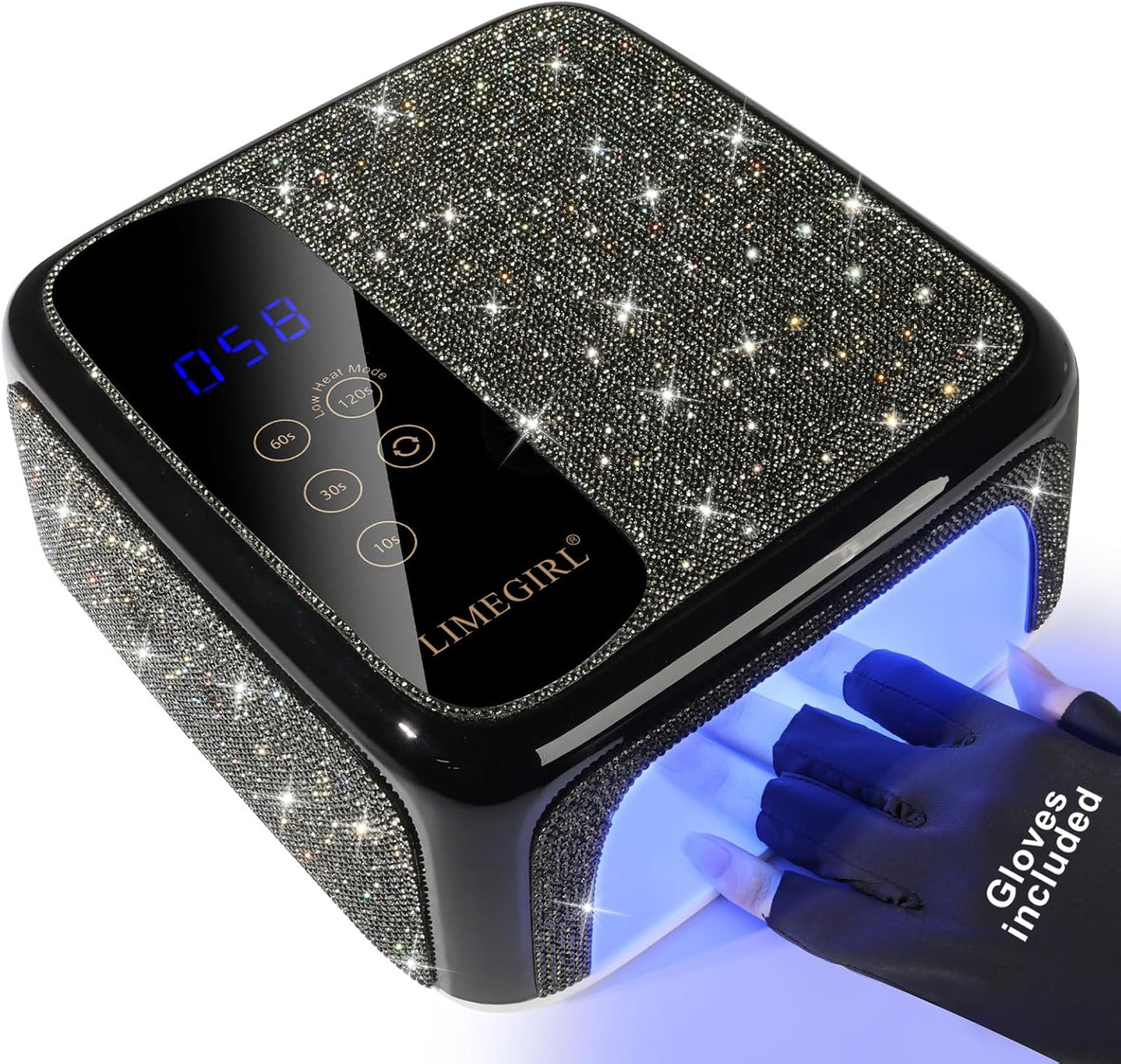 Sparkling Diamond UV Nail Lamp - Cordless, Professional Gel Nail Polish Curing Lamp with 4 Timers & LCD Touch Display, Salon-Grade Diamond UV Nail Dryer