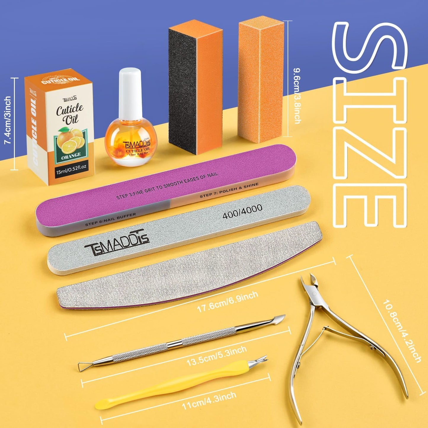 TsMADDTs Manicure Kit for Women with Nail Files, Buffer Blocks, Polishing Buffers, Cuticle Nipper, Pusher and Cuticle Oil