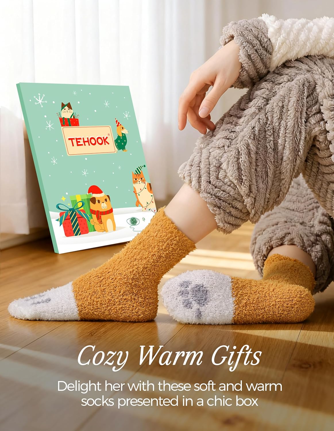 TEHOOK Warm & Cozy Gifts for Women, Stocking Stuufers, Fluffy Fuzzy Plush Sleeping Slipper Socks - Soft Warm Fabric