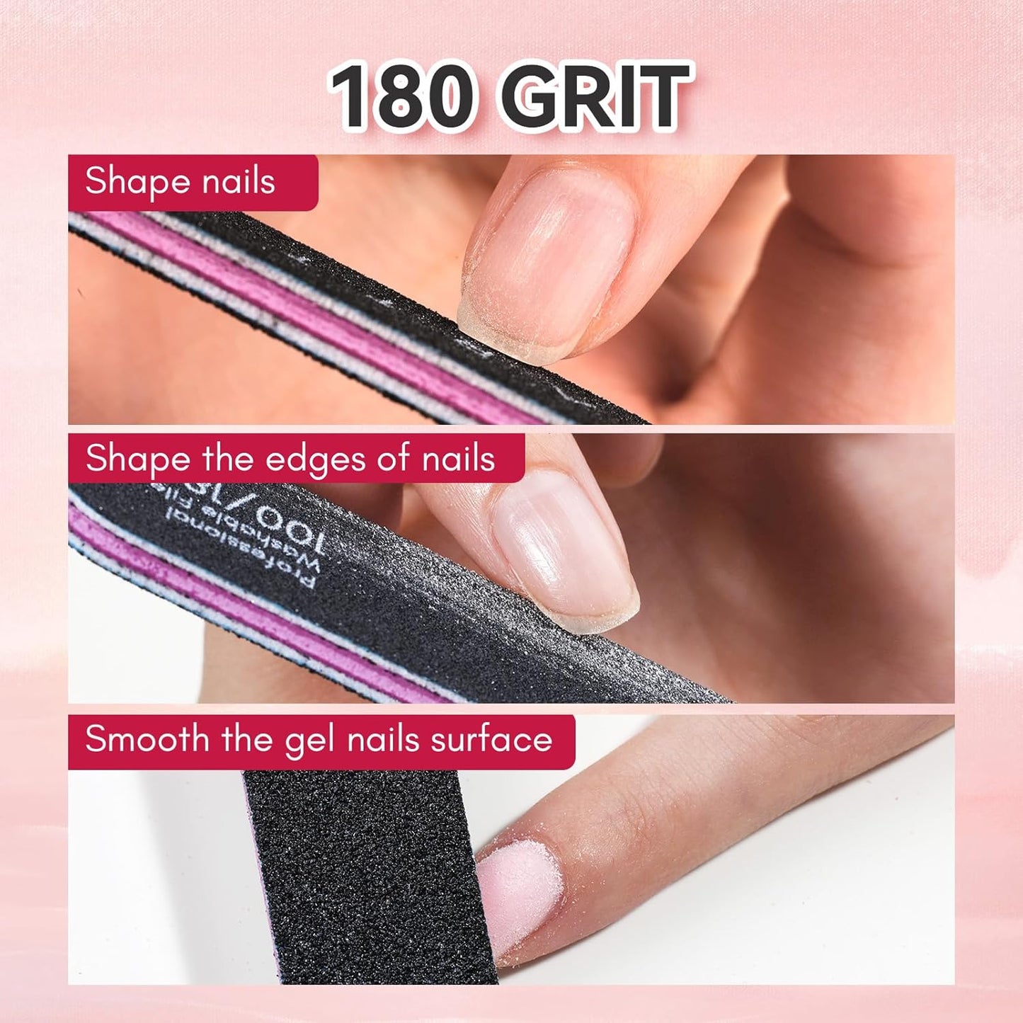 Makartt Nail File 100 180 Grit Emery Boards for Nails 10pcs Black Nail Files Professional Washable Doubled Sides Nail File Kit for Natural Acrylic Nails Coarse for DIY Salon Use