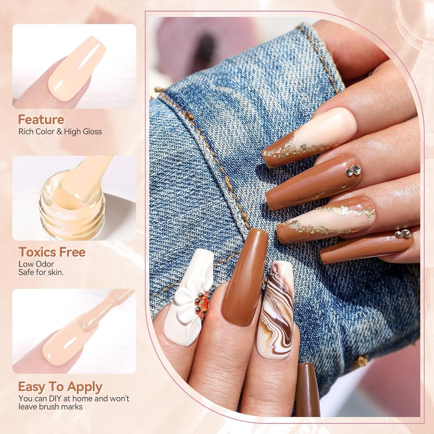 Born Pretty Nude Gel Nail Polish Brown Neutral Nude Pink Gel Polish Skin Tones Collection Soak Off LED Gel Nail Kit Manicure DIY Home