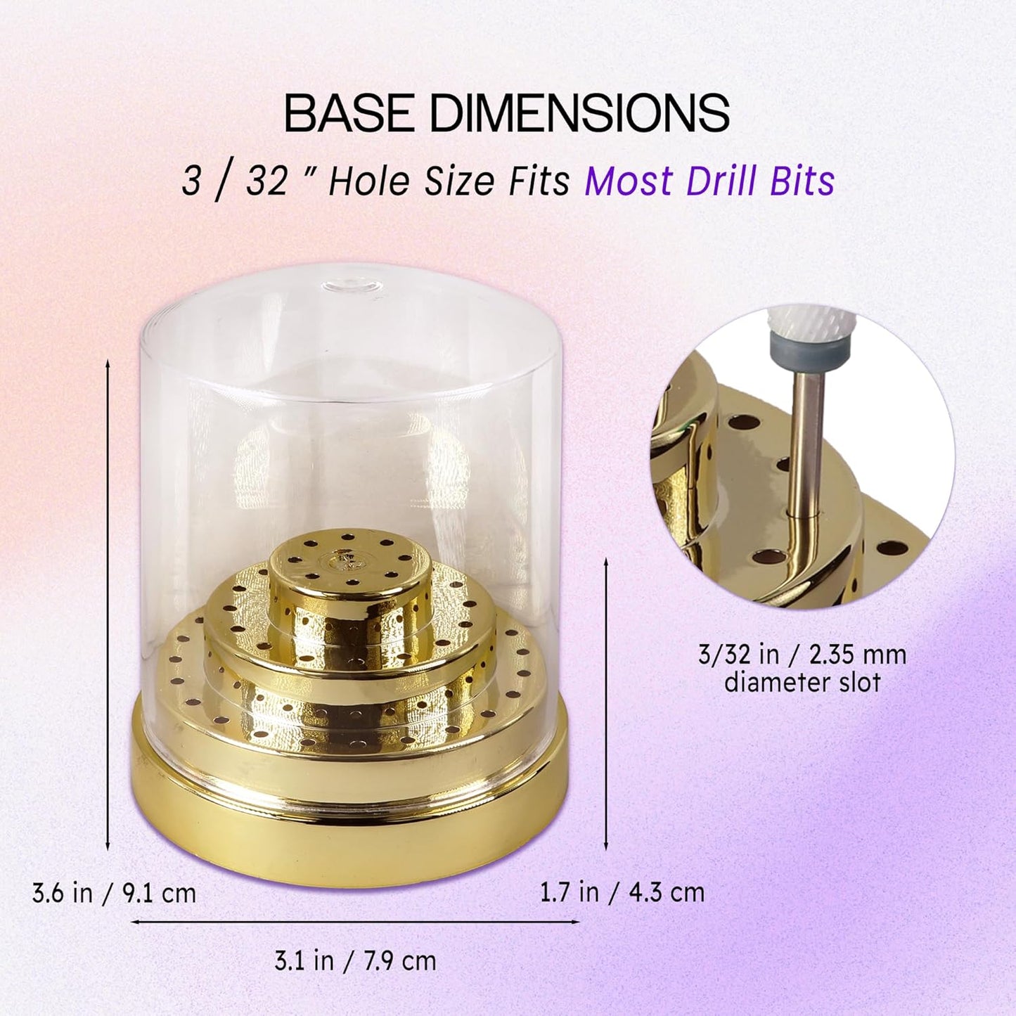 PANA Round Cake Tier Nail Drill Bit Holder Display Organizer Case - Dustproof Carbide Bit Storage Container Box For Manicure Tools Nail Salon - 48 Holes Gold (Drill Bits Not Included)