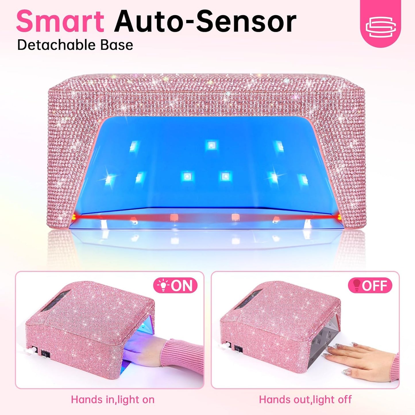 UV Light for Gel Nails, CHRISTINE SHELLY UV Nail Lamp, 96W Rechargeable Professional Diamond LED Nail Dryer with 4 Timer Setting, Touch Control&Auto Sensor, Fast Nail Light Curing Lamp for Salon&Home