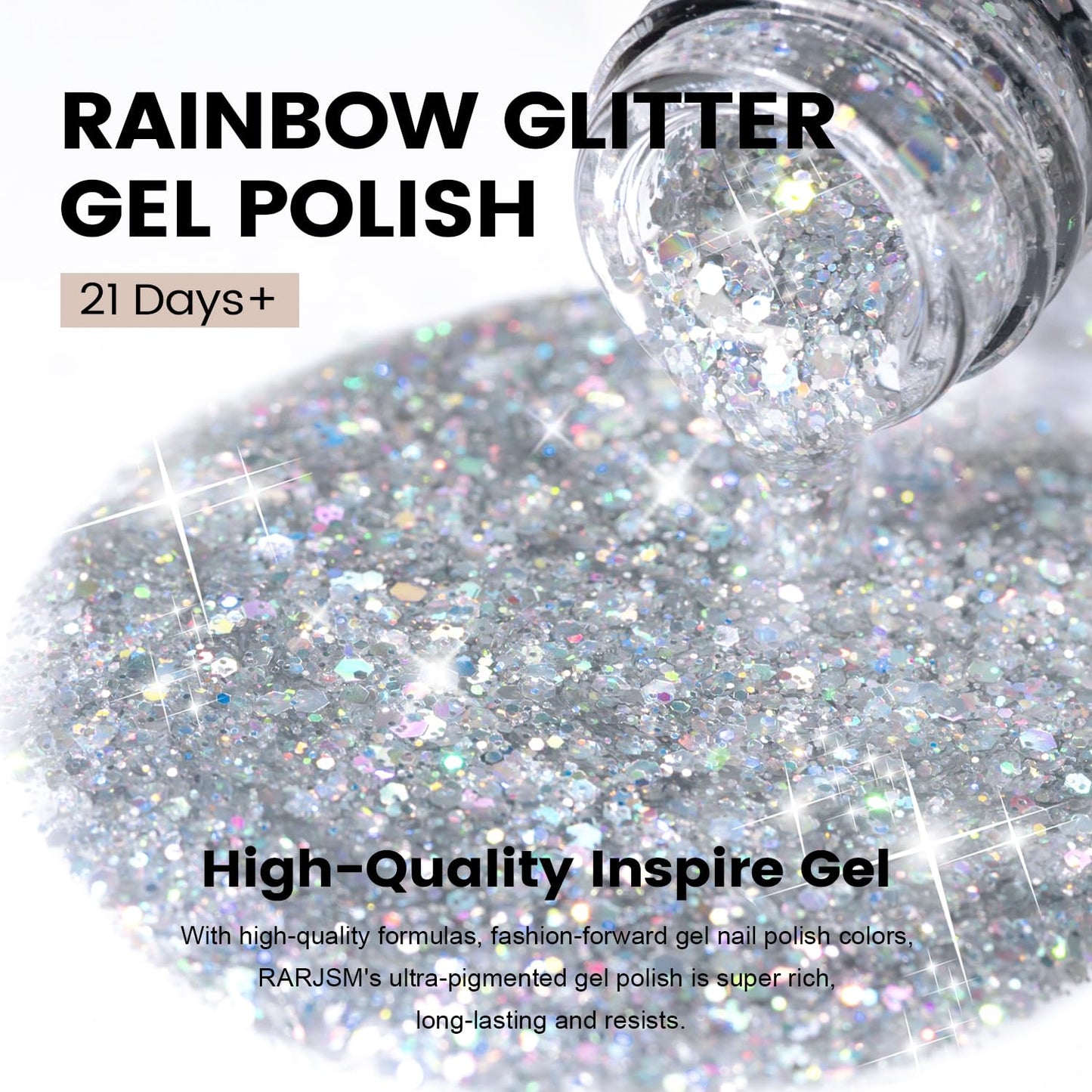 RARJSM Silver Glitter Gel Nail Polish Diamond Gelpolish Silver White Big Flakes Sparkly Chunky Iridescent Pigments Nail Gel Polish Soak off L e d U V Curing Required for Nail Art Salon Manicure