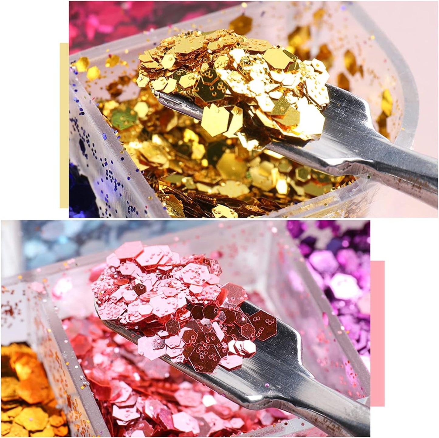 Mermaid Holographic Nail Sequins, 3D Hexagon Flakes Glitter Accessories Mirror Gradient Effect Nail Art Design Sparkly Acrylic Nails Powder for Women Girls Manicure Tips Charms Decoration (12 Colors)