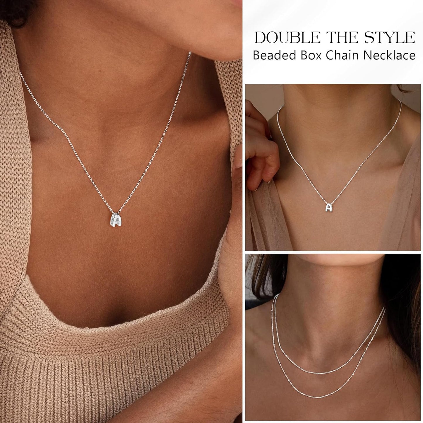 IIEFWELL S925 Sterling Silver Chain Necklace for Women - 1.2/0.8mm Satellite Bead Cable Box Chains Necklace Set, Hypoallergenic Sturdy Women's Chain Necklaces, 16/18/20/22 Inches Jewelry Gifts