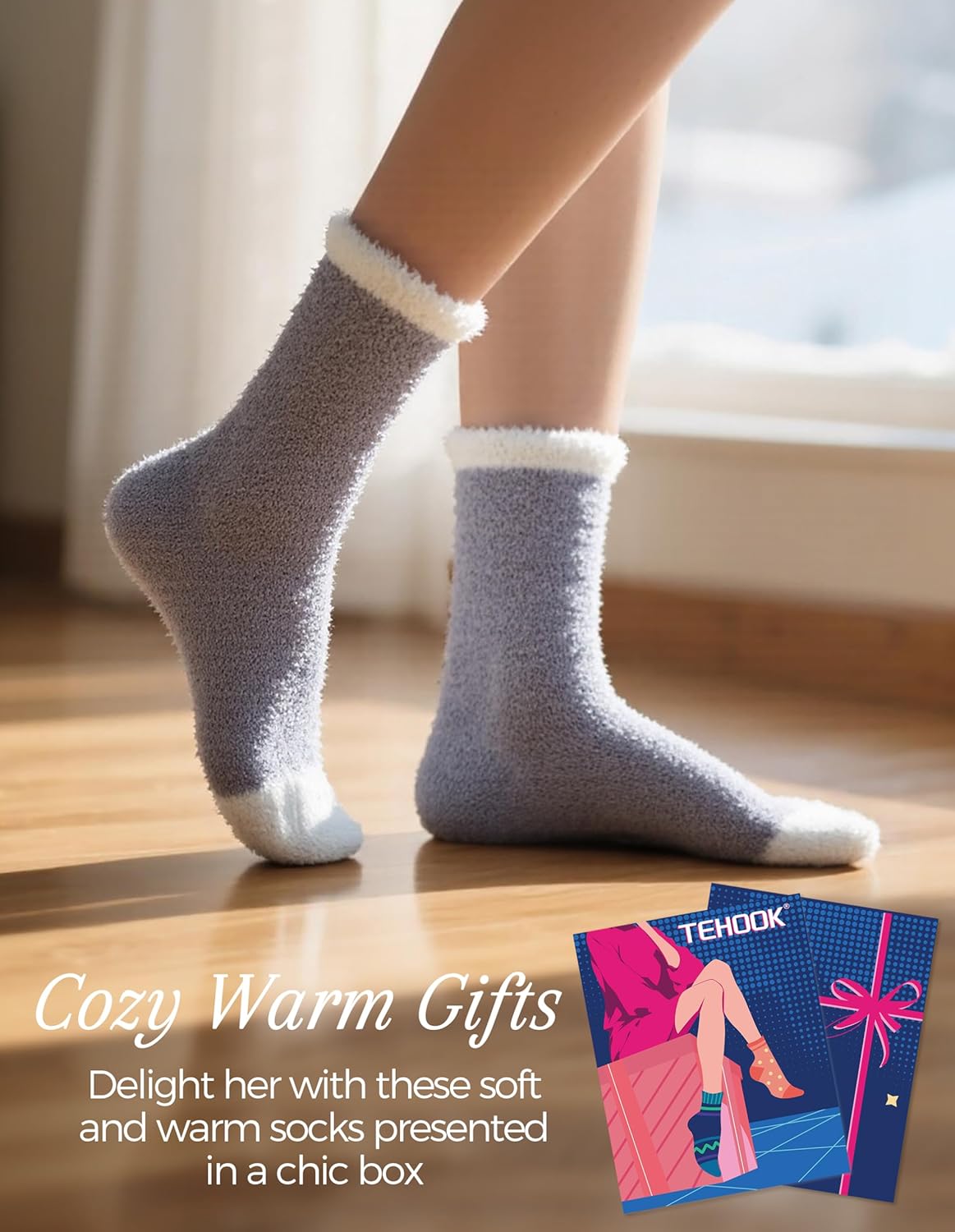TEHOOK Warm & Cozy Gifts for Women, Stocking Stuufers, Fluffy Fuzzy Plush Sleeping Slipper Socks - Soft Warm Fabric