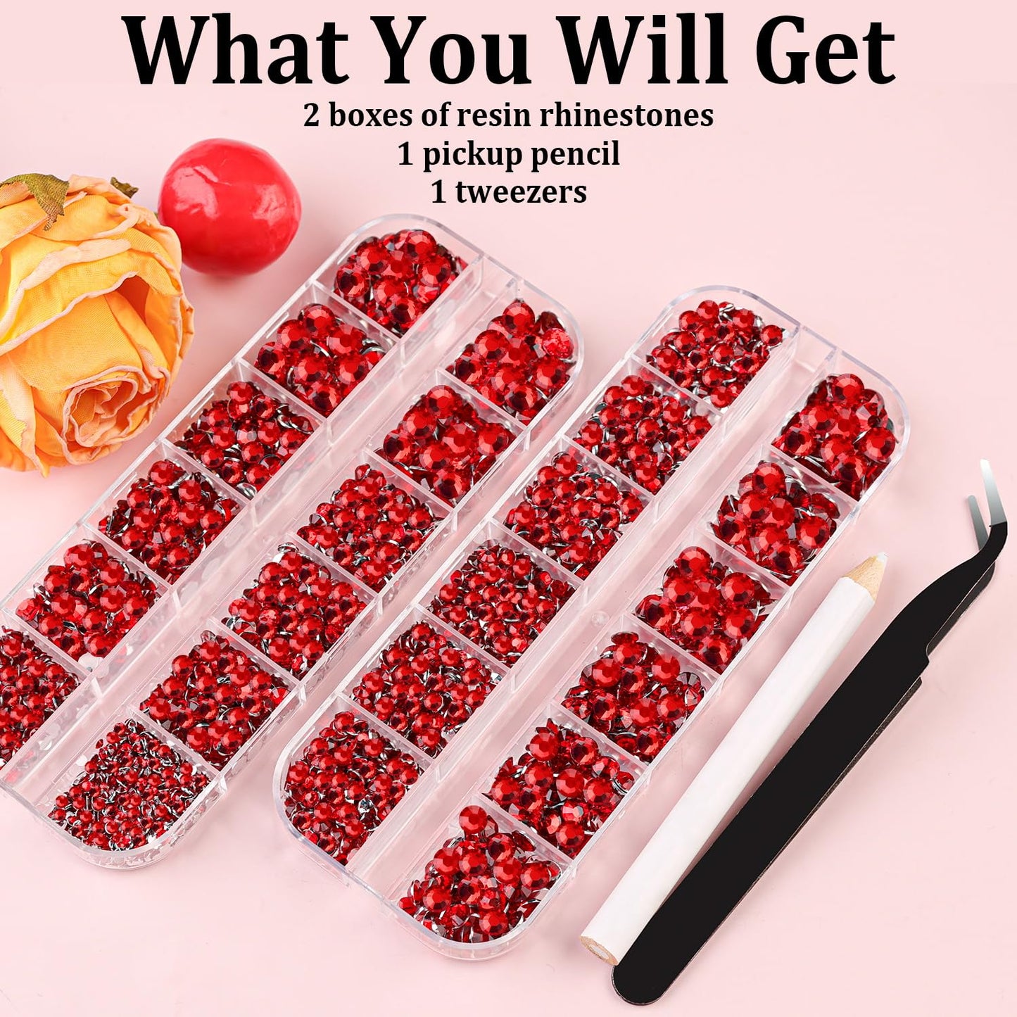Resin Rhinestones for Crafting, 2 Boxes Red Flatback Crystals for Bedazzling Crafts DIY Nail Art Decoration, Non Hotfix Bulk Gems for Tumbler Shoes Clothing Fabric Face Makeup