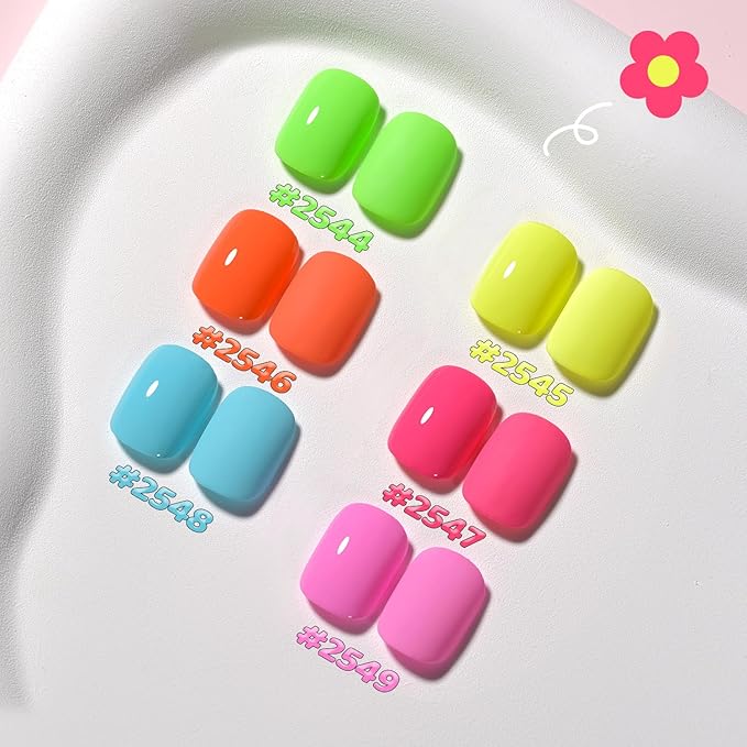 GAOY Neon Gel Nail Polish Set, 6 Bright Colors Orange Hot Pink Glow in Dark, Soak Off UV Light Cure Gel Polish Kit for Nail Art DIY at Home
