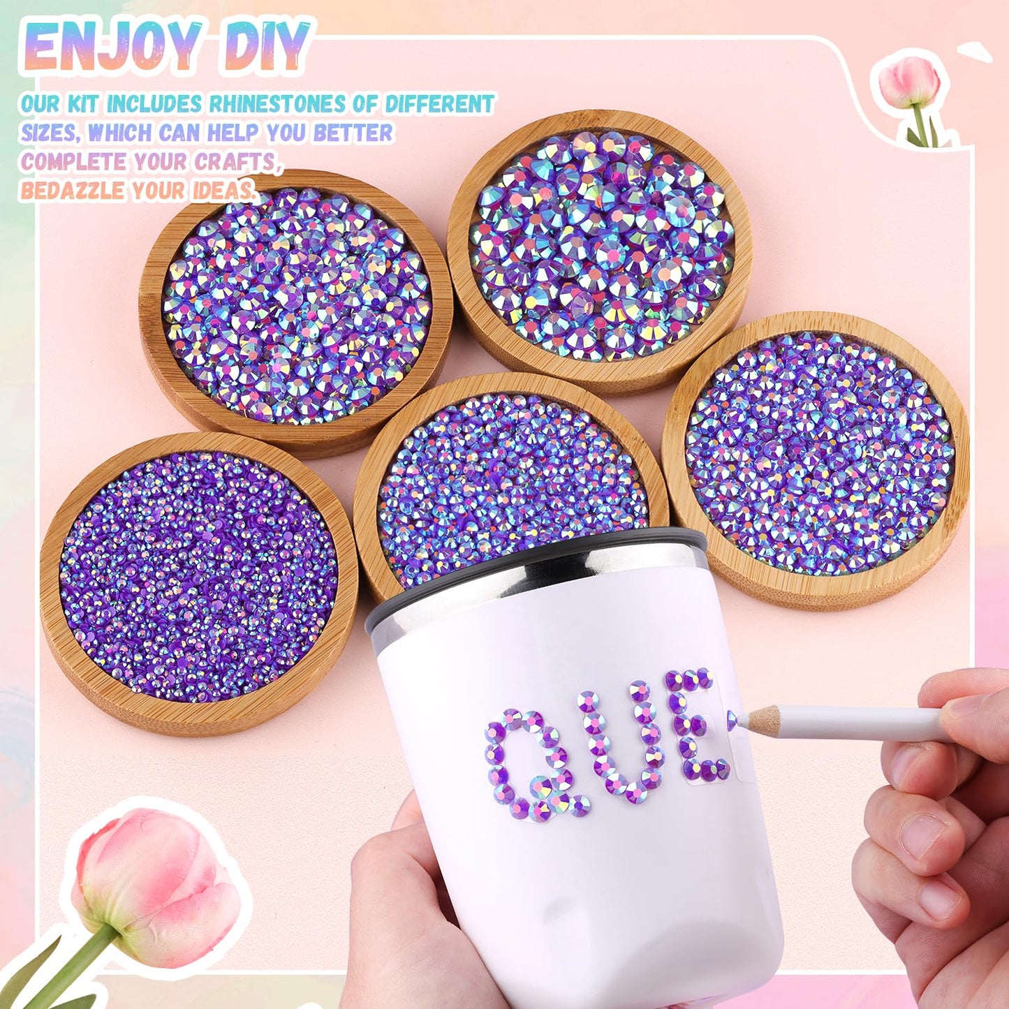 30000Pcs Resin Rhinestones for Bedazzling with B7000 Jewelry Glue, Dark Purple AB Flatback Gems Rhinestones for Crafting, Clothing Tumblers Mugs Shoes Fabric Decor Nail Art