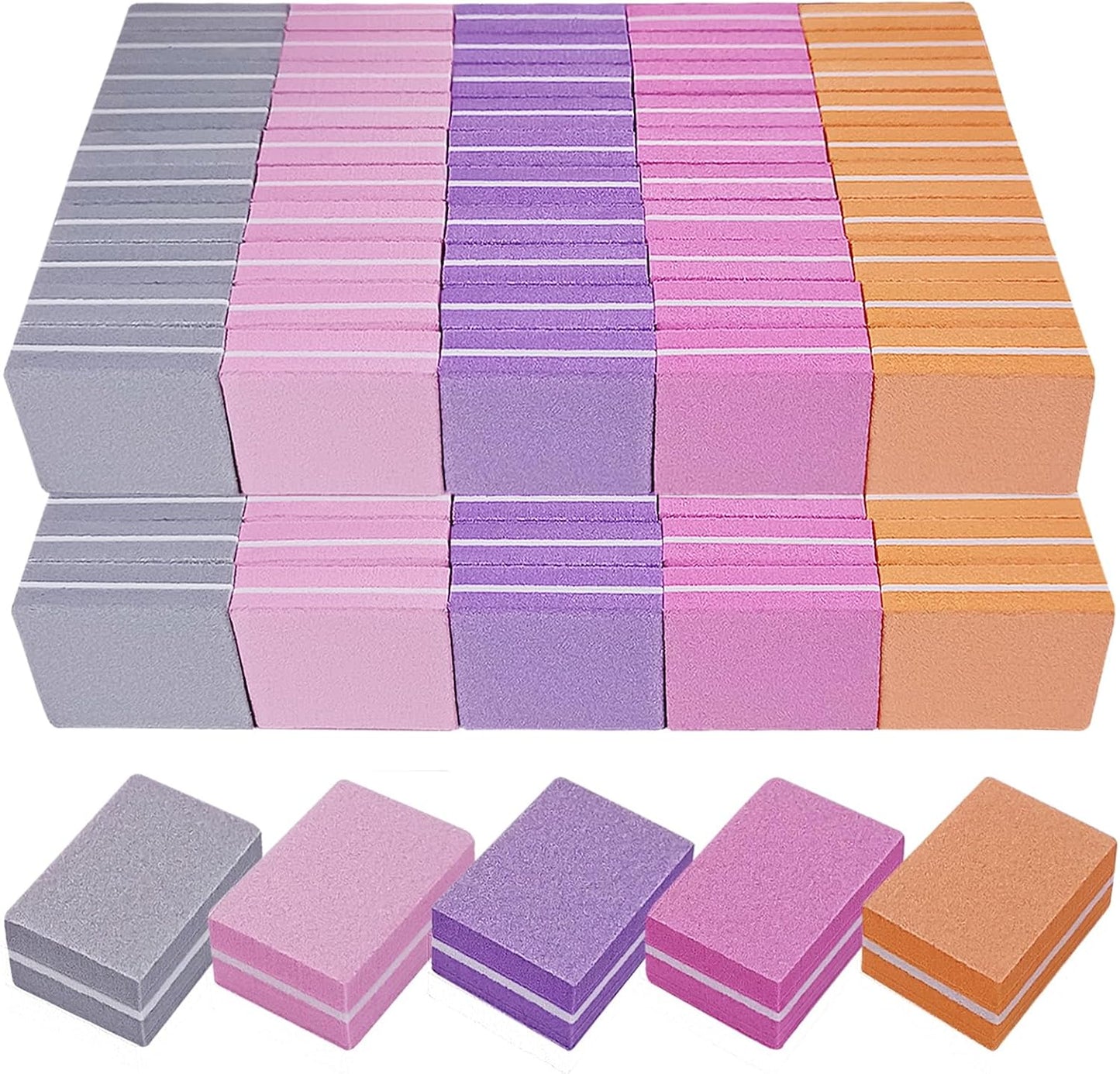 Nail Buffers (100 Pack), Mini Buffer Block Nail File for Acrylic Nails and Natural Nails, 100/180 Grit Nail Buffer Block Bulk Buffing Blocks for Nail Buff Professional Manicure File Blocks Mix Color