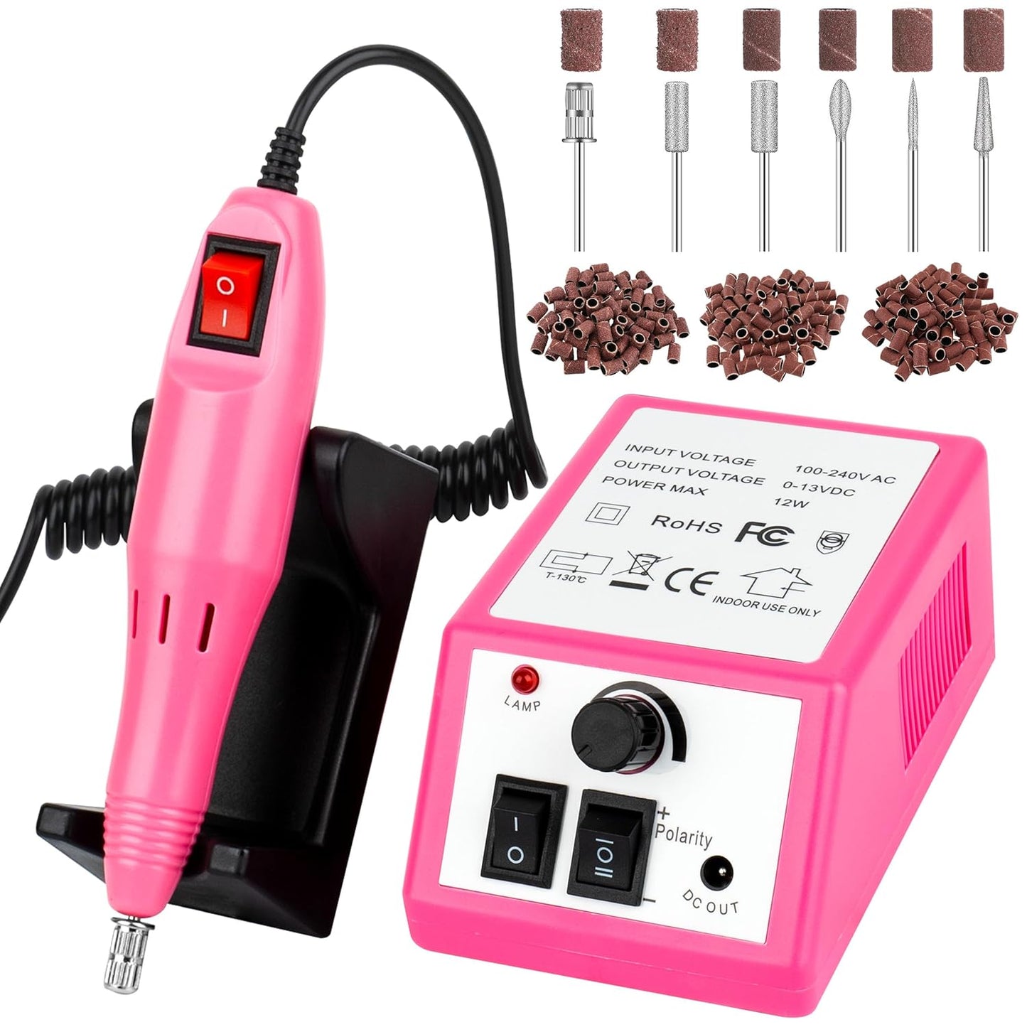 20000RPM Professional Electric Nail File Kit, 156pcs Sanding Bands and Nail Drill Bits for Acrylic, Gel Nail Manicure Gel Nail Polish Remover (Pink)