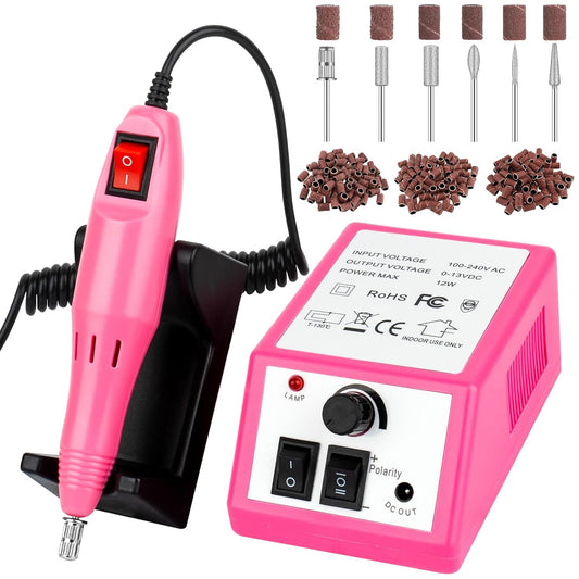 20000RPM Professional Electric Nail File Kit, 156pcs Sanding Bands and Nail Drill Bits for Acrylic, Gel Nail Manicure Gel Nail Polish Remover (Pink)