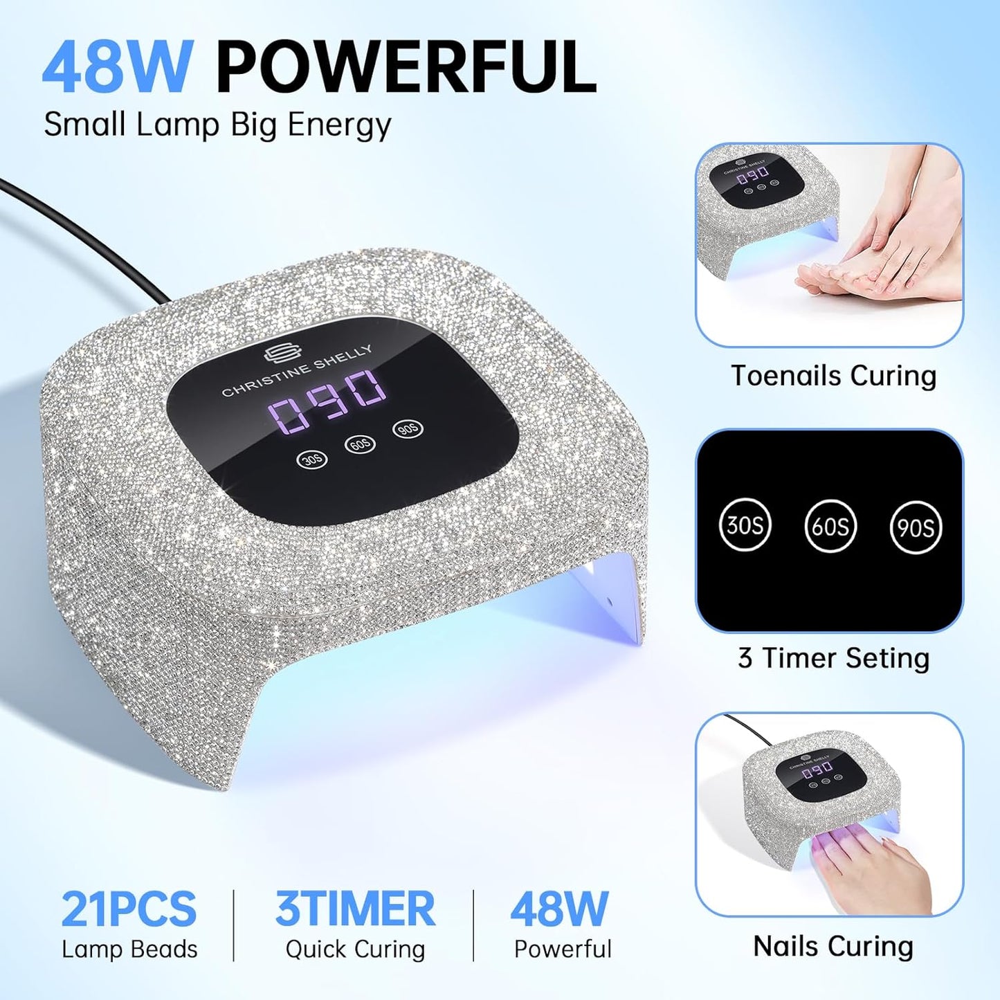 48W UV Light for Nails,Mini UV LED Nail Lamp with 3 Timer Settings, Auto Sensor, Fast Curing for Gel Nails,Nail Dryer Sparkly Gel Nail LCD Display Home Use DIY (White Diamond)