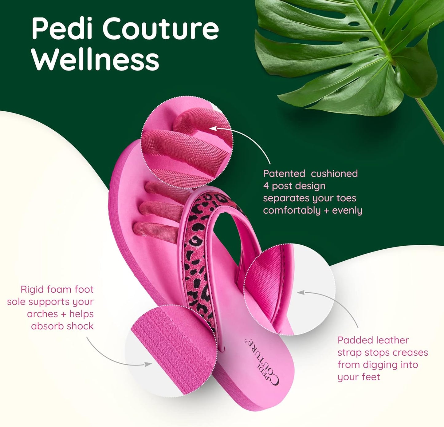 Pedi Couture Pedicure Sandals with Built In Toe Separators for Women - Comfortable Spa Style Flip Flops for Home, Salon, Yoga & Gym Use