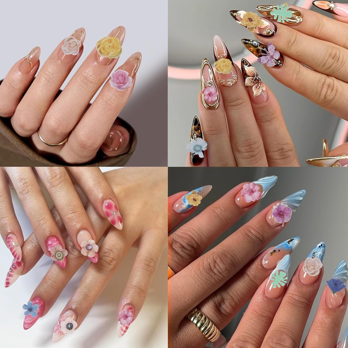 300Pcs 3D Flower Nail Art Charms Butterflies Sequins Decals Colorful Mixed Bows Letters Design Slice Nail Maple Leaves Ultra Wood Pulp Flakes Sequins 3