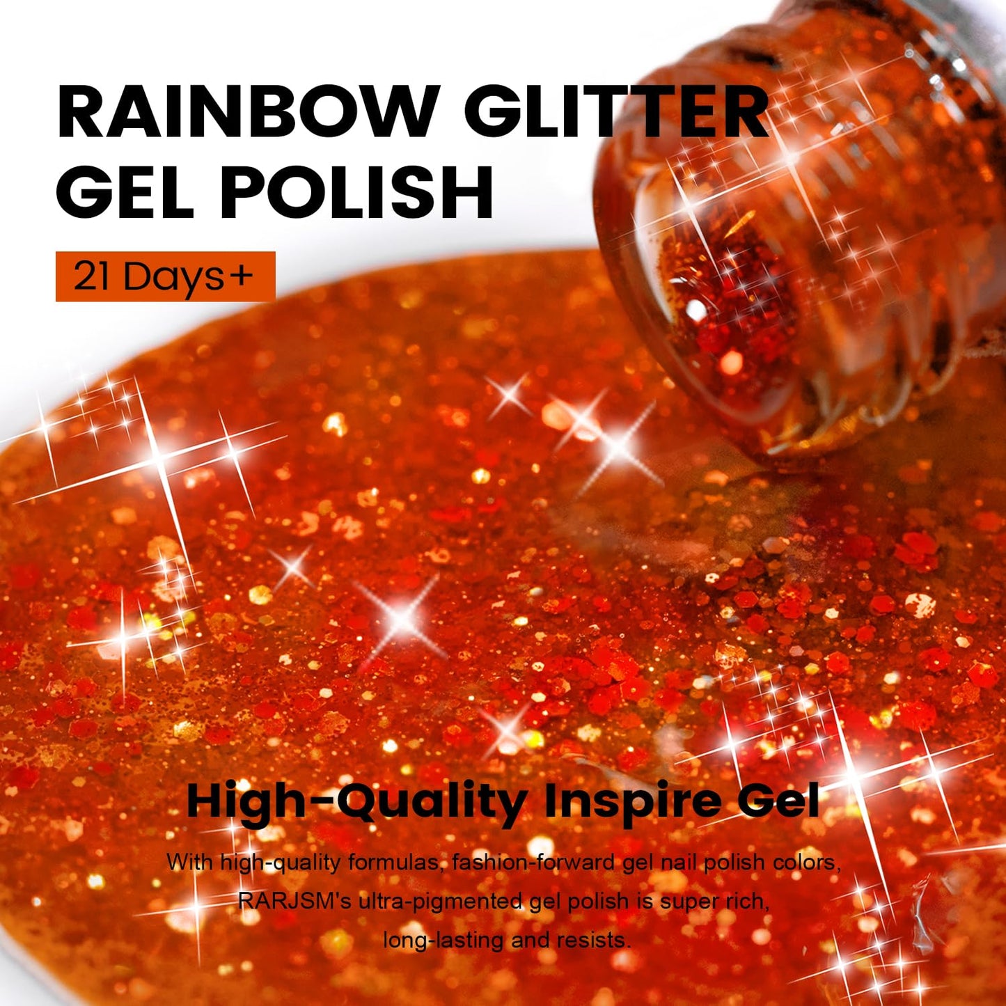 RARJSM Rainbow Glitter Gel Nail Polish Diamond Gel Polish Orange Red Big Flakes Sparkly Chunky Iridescent Pigments Nail Gelpolish Soak off L e d UV Curing Required for Nail Art Salon Manicure