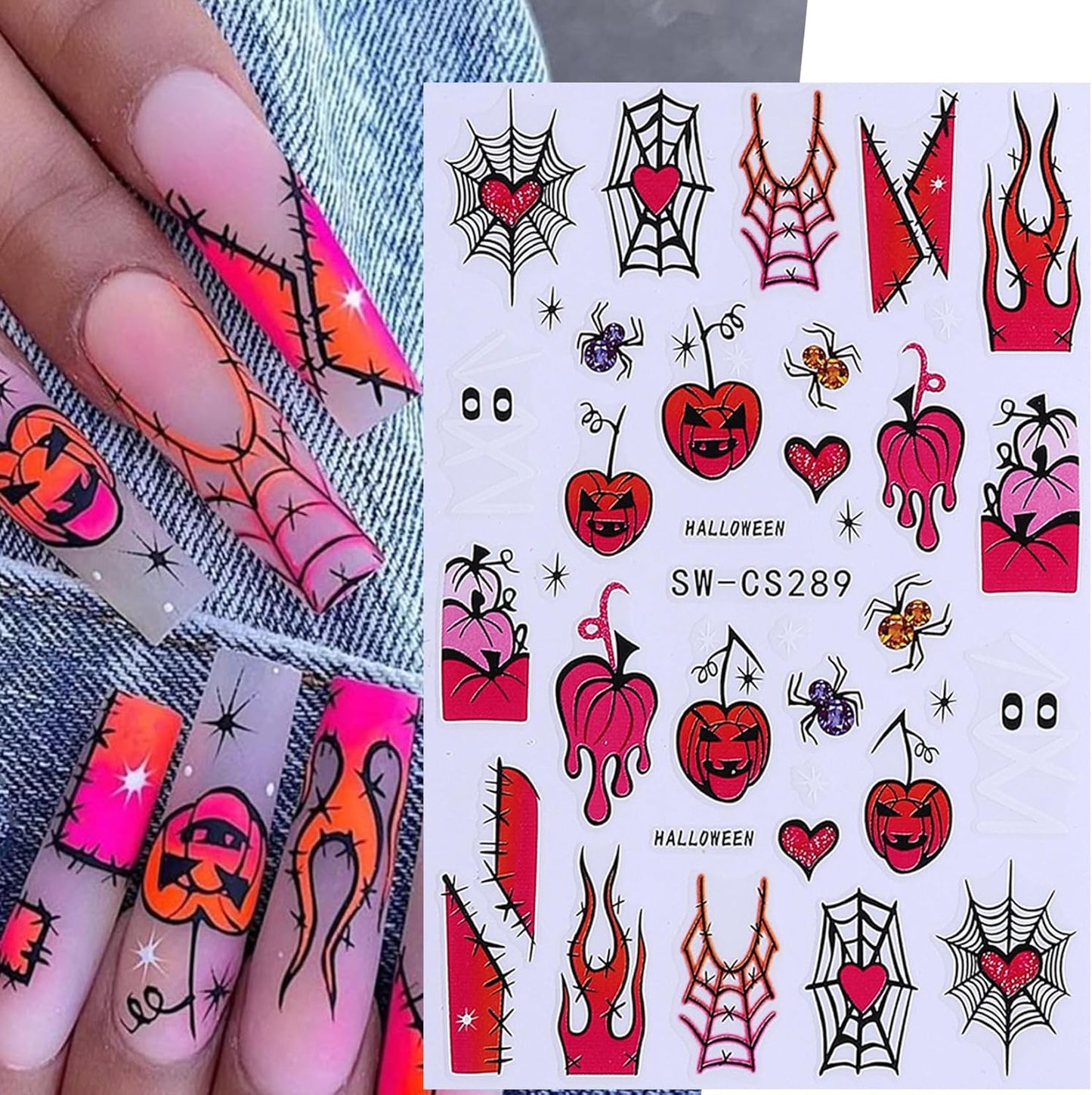 Halloween Stickers for Nails Art 12PCS 3D Cute Ghost Skull Nail Decals with Tweezers Self Adhesive Luminous Designs Acrylic Nails Supplies Bat Skeleton Spider Web Stickers for Women Girl DIY Decor