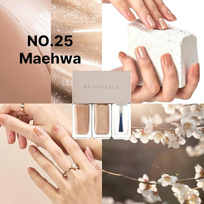Breathable Halal Vegan Nail Polish – Water-Based 3pc Gift Set (Solid Beige + Glow Beige + Clear Top Coat) | Non-Toxic, Eco-Friendly, Cruelty-Free, 0.51 fl oz