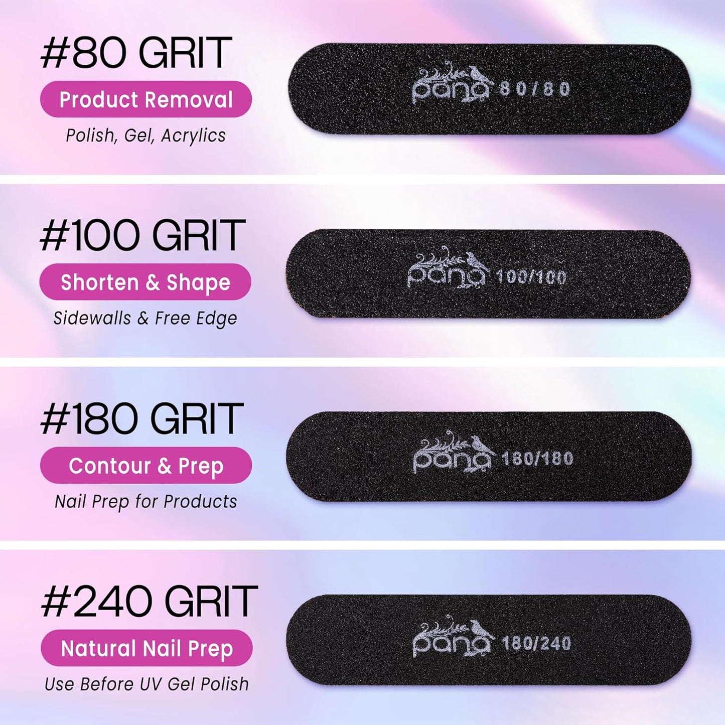25PCS Mini Size PANA Professional Double Sided Nail Files - Black, 180/240 Grit - Emery Board Nail Buffering File Manicure Pedicure Nail Polisher Washable