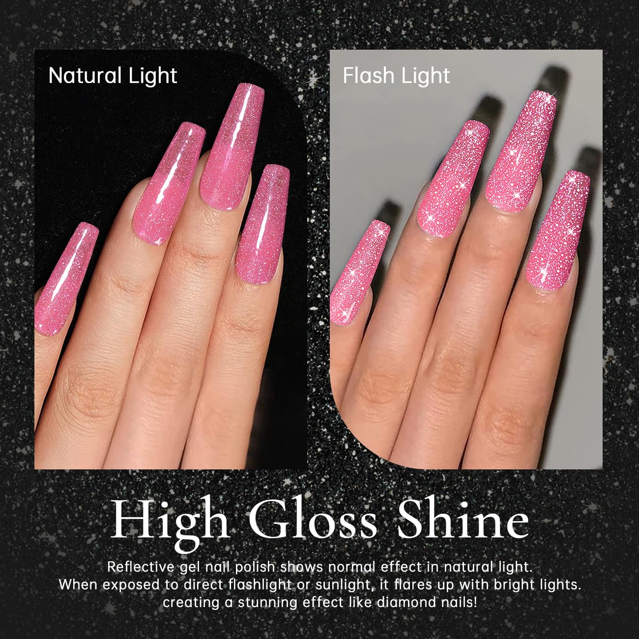 RARJSM Reflective Glitter Gel Nail Polish Nude Hot Pink Sheer Jelly Gel Polish Flash Diamond Sparkle Rainbow Silver Shimmer Pigments Soak off Curing Requires 15ml Single Bottle for Home Salon