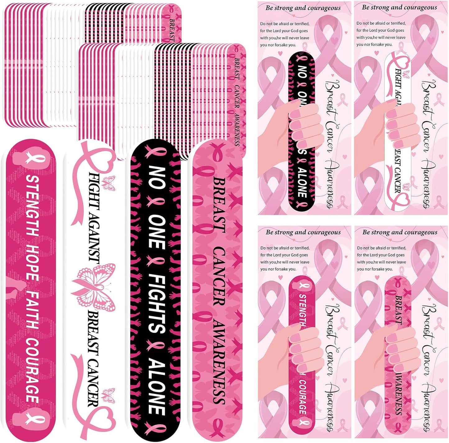 50 Sets 4.72" Breast Cancer Awareness Gift Nail File with Pink Ribbon Design Breast Cancer Awareness Nail Files Bulk Manicure Tools for Women Party Gift Accessories(48PC)