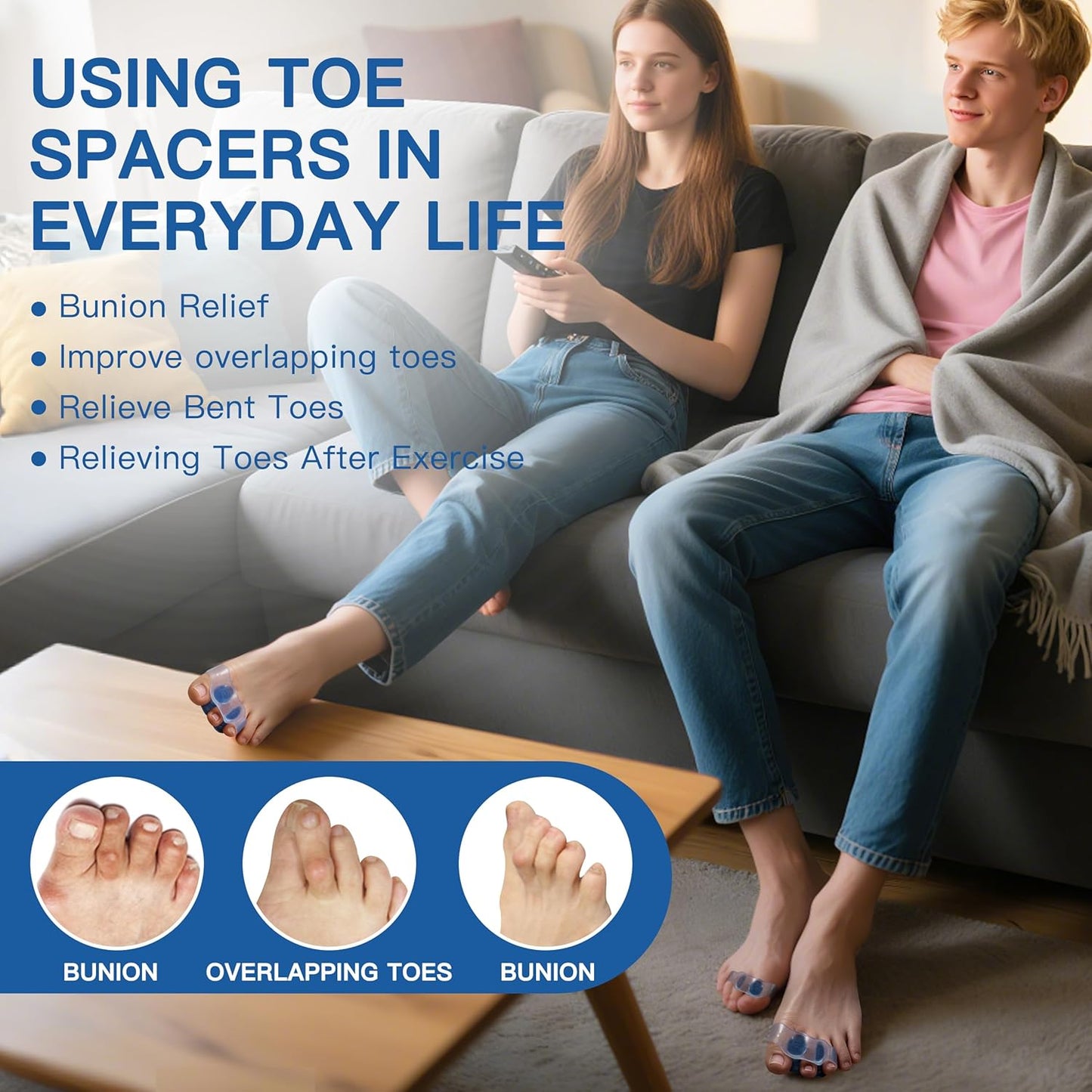 Silicone Toe Separators For Women Men 2pcs Big Toe Straightener Pads Bunion Corrector Protector Relieve Foot Pain Toes Overlapping Breathable Soft Day/Night