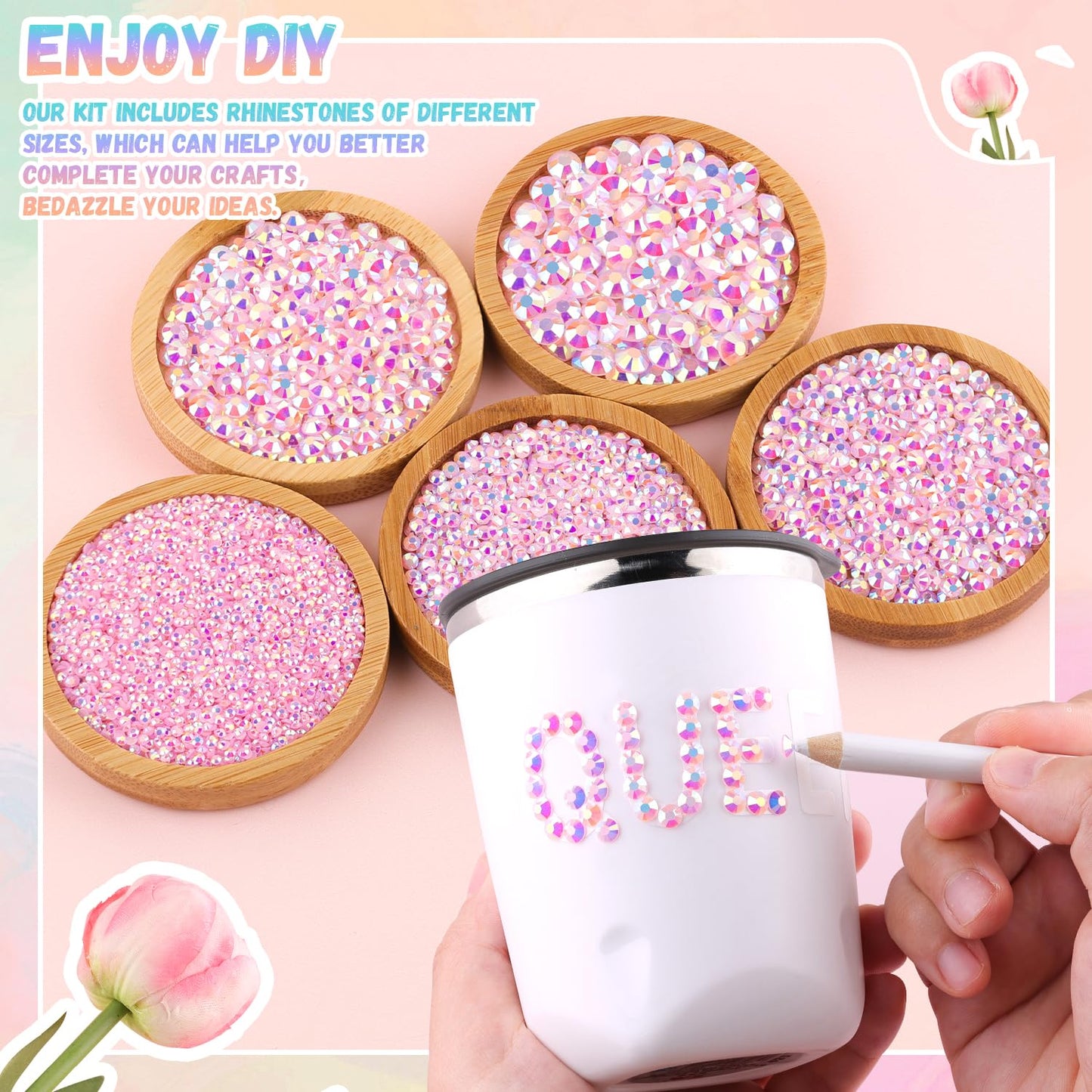 30000Pcs Resin Rhinestones for Bedazzling with B7000 Jewelry Glue, Light Pink AB Flatback Gems Rhinestones for Crafting, Clothing Tumblers Mugs Shoes Fabric Decor Nail Art