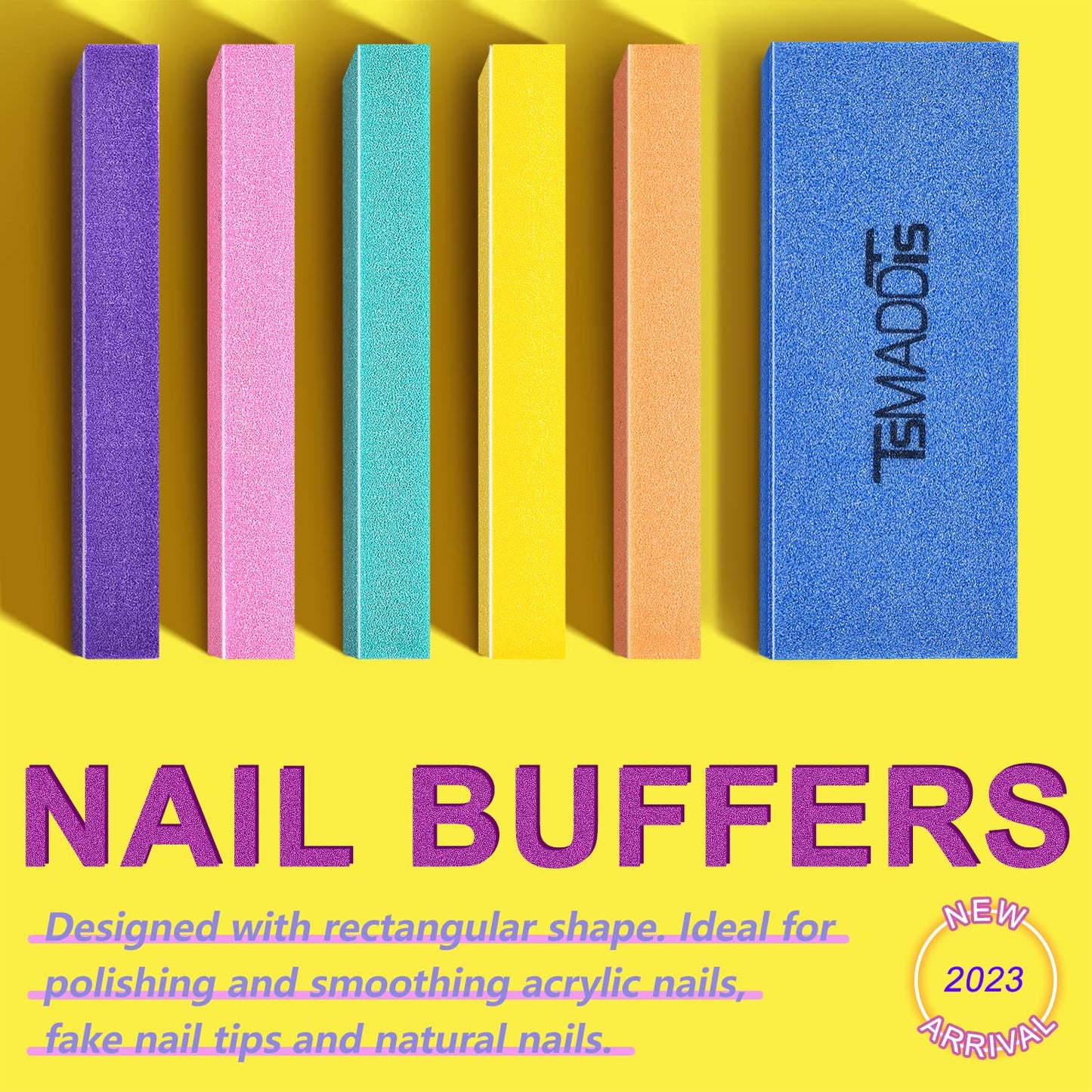 TsMADDTs Nail Files and Buffers Set with 6PCS Rectangular Buffers and 6PCS Black 100 180 Grit Files, Professional Nail Care Tools Kit for Women and Girls