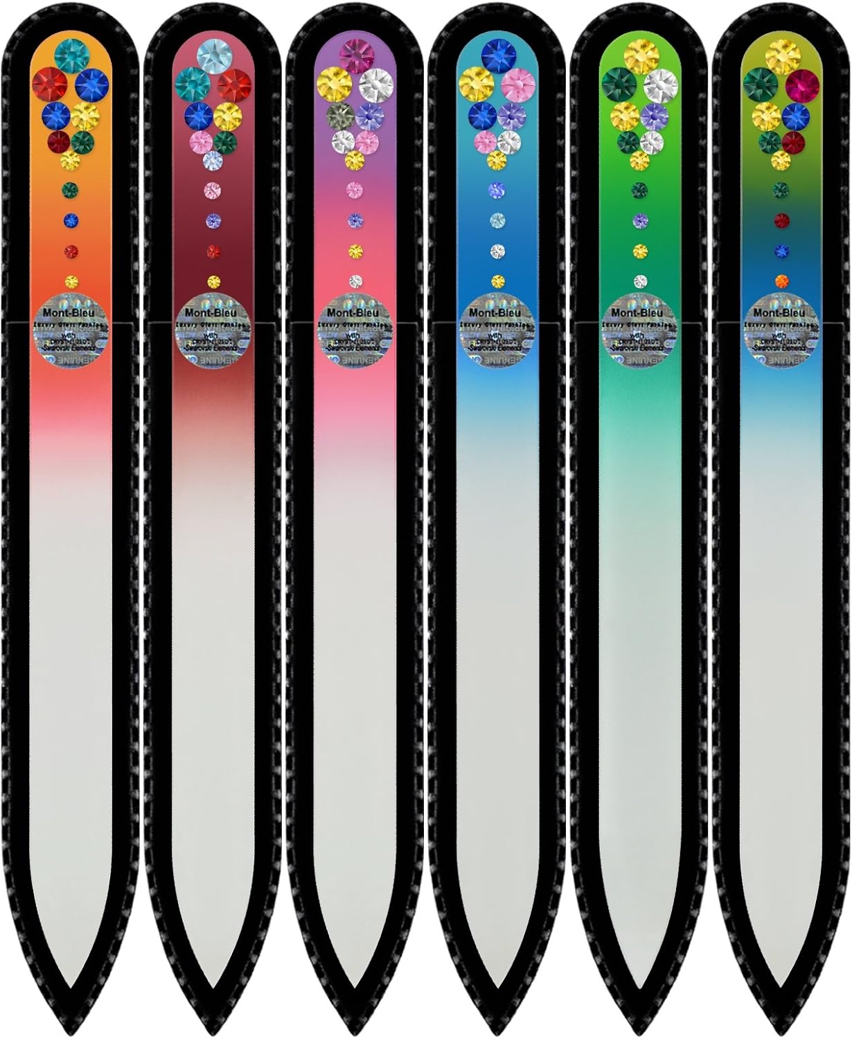 Mont Bleu Gift Set of 5 + 1 free Glass Nail Files hand decorated with crystals - Handmade - Czech Tempered Glass
