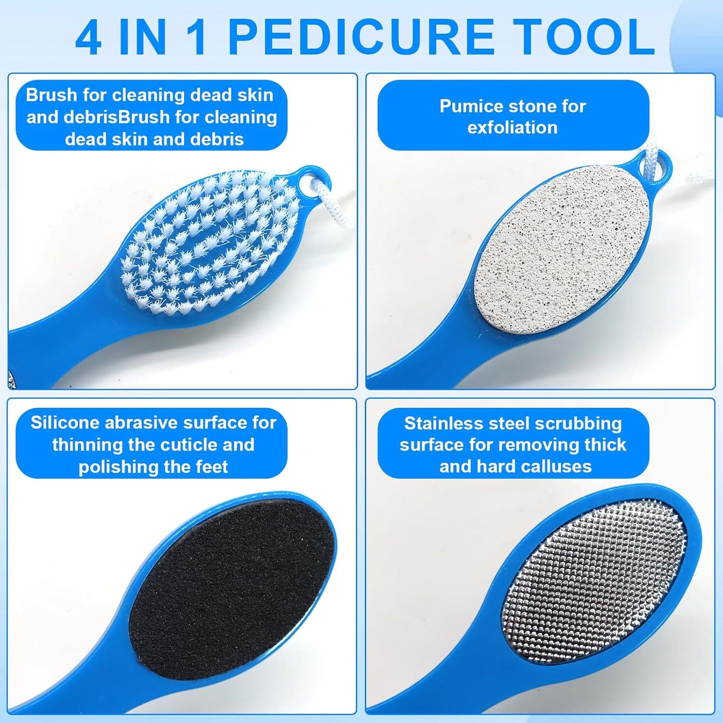 Pumice Stone Brush for Feet 2 Pack Foot Brush Foot Scrubber Foot File Callus Remover 4 in 1 Feet Pedicure Tools for Feet,Pumice Stone, Foot Rasp and Sand Paper