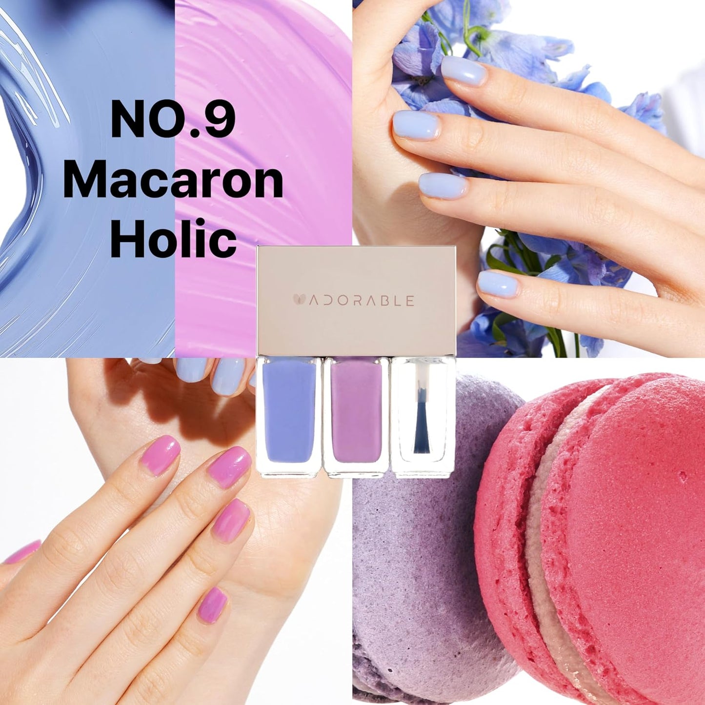 Breathable Halal Vegan Nail Polish – Water-Based 3pc Gift Set (Blue Purple + Lilac Pink + Clear Top Coat) | Non-Toxic, Peel-Off, Cruelty-Free, Eco-Friendly, 0.51 fl oz