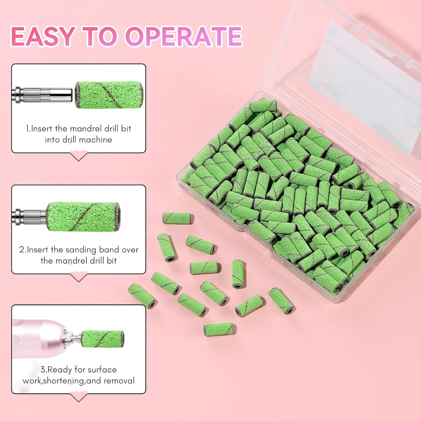 Makartt Sanding Bands for Nail Drill:100 Pcs Small Nail Sanding Files With 2025 Upgrade Design 3.1mm Mandrel Bits,180 Medium Grits (Green, #180)