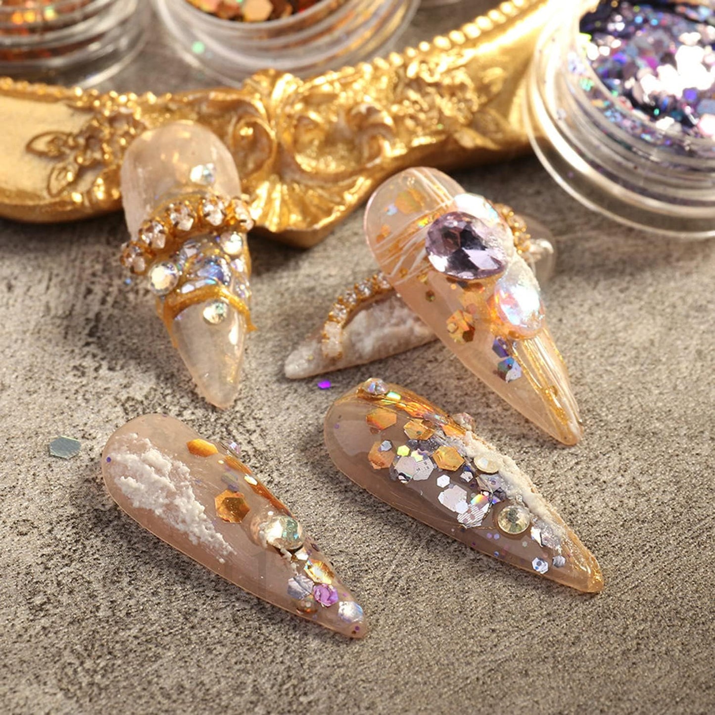 Holographic Sequins Nail Art Flakes Design, 3D Laser Glitter Acrylic Supplies for Gel Polish, Women Manicure Shiny Decorations Resin Nail Art Tips