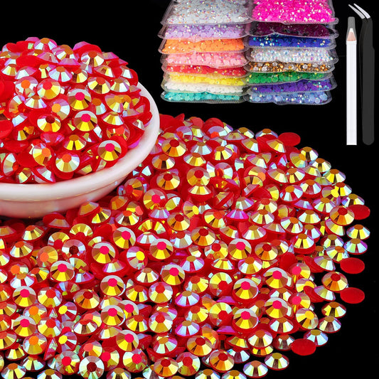 6000pcs 4mm Resin Rhinestones Bulk, Red AB Flatback Round Jelly Rhinestones Bedazzling Non Hotfix Crystal Gems Large Quantity Wholesale for DIY Crafts Clothes Bottles Tumblers Face Makeup Manicure