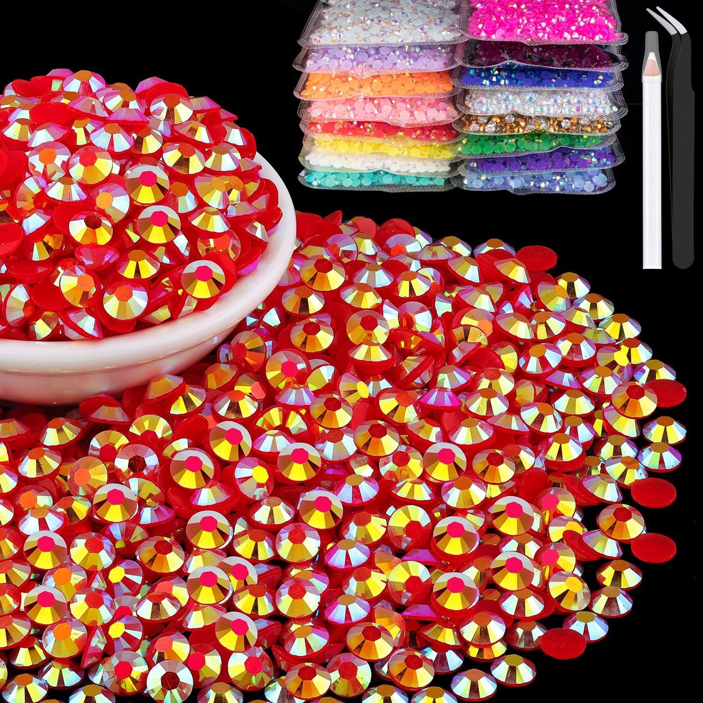 5000pcs 5mm Resin Rhinestones Bulk, Red AB Flatback Round Jelly Rhinestones Bedazzling Non Hotfix Crystal Gems Large Quantity Wholesale for DIY Crafts Clothes Bottles Tumblers Face Makeup Manicure