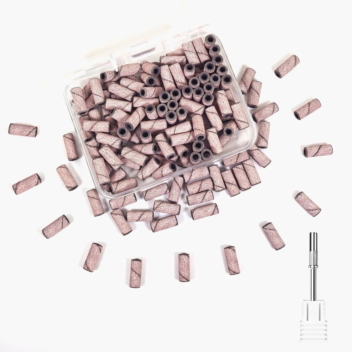 Small Sanding Bands Nail Drill Bits, Corfulra 240 Extreme Fine Grit Nail File Sanding Bands for Nail Drill with 3.1mm Mandrel Bit, 100Pcs Mini Sanding Bands for Natural Nails, Cuticles, Pink