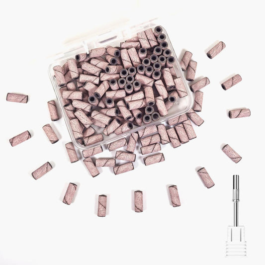 Small Sanding Bands Nail Drill Bits, Corfulra 240 Extreme Fine Grit Nail File Sanding Bands for Nail Drill with 3.1mm Mandrel Bit, 100Pcs Mini Sanding Bands for Natural Nails, Cuticles, Pink