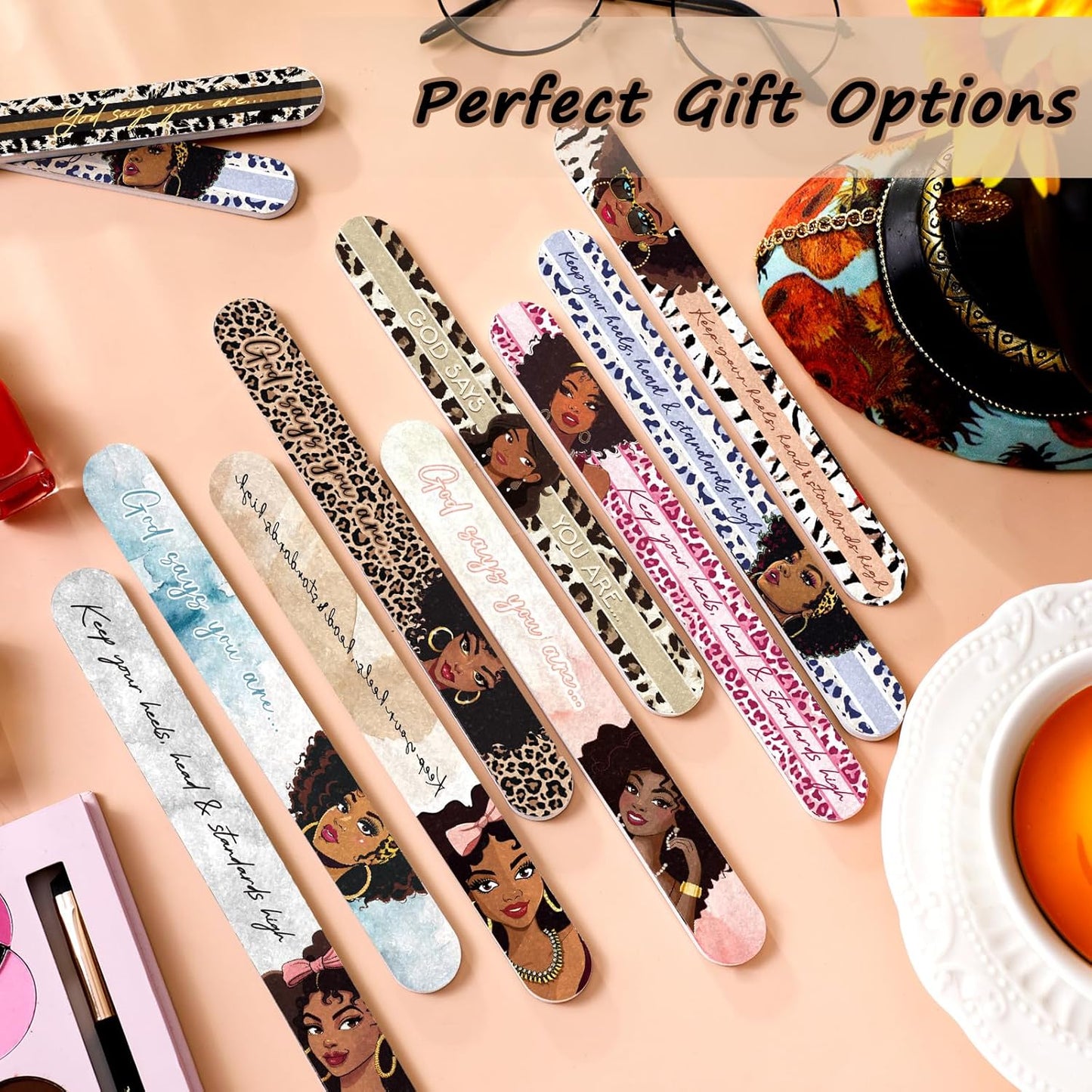 Lothee 50 Pack Nail Files Black African Women Board Nail File for Natural Nails Double Sided 150 Grit Emery Boards Professional Fingernails Emery Boards Buffer Manicure Tool for Women Gifts