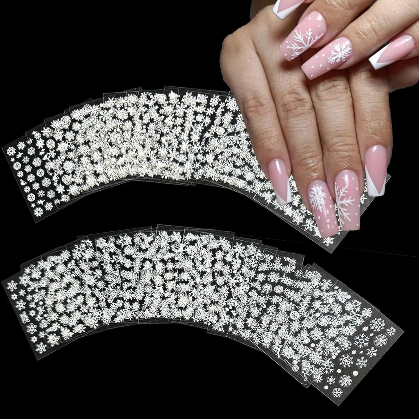 30 Sheets Christmas Nail Art Stickers 3D Self-Adhesive White Snowflake Nail Decals Winter Xmas Elk Snowman Designs Nail Supplies Christmas Cute Nail Decoration for Women Manicure Accessories