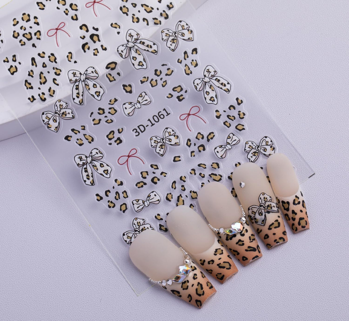 Leopard Print Bow Nail Stickers Self-Adhesive, 2 Sheets Mini Nail Art Decorations Kit - DIY Easy Apply for Everyday, Party, Gifts