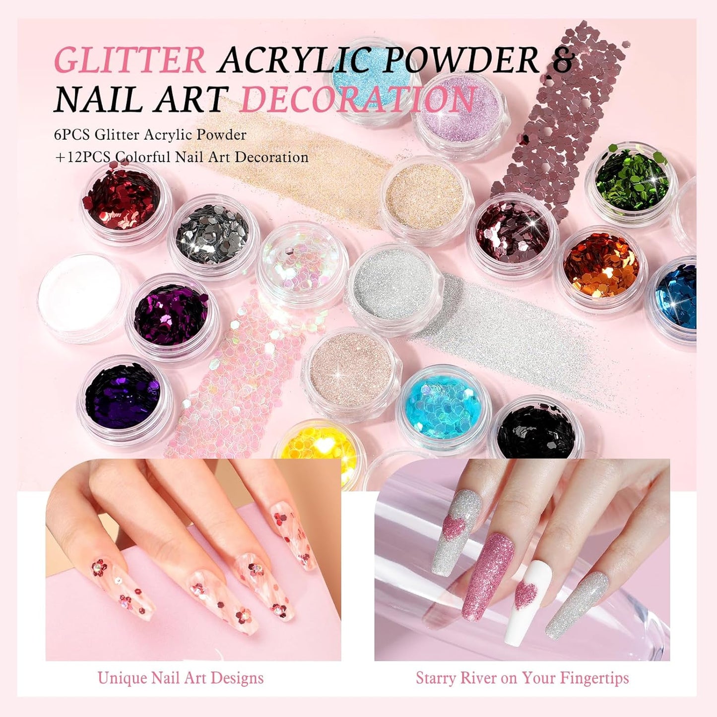 Peacecolor Acrylic Nail Kit for Beginners with Everything,Professional Nail Kit Acrylic Set with Drill U V Light 21Pc Glitter Powder Gel Polish Decorations Gel Nail Gift Set for Home Salon